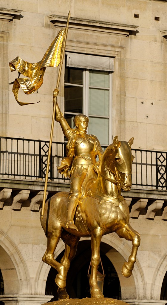 The Golden Statue of Joan of Arc on Rue de Rivoli, Place des Piramides in Paris