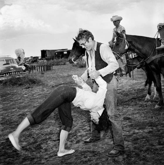 With James Dean on the set of Giant