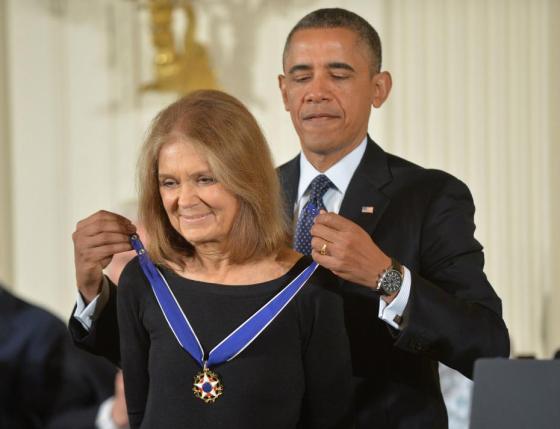 President Barack Obama awards the Presidential Medal of Freedom to writer and women's activist Gloria Steinem at the White House in Washington, D.C., November 20, 2013. UPI/Kevin Dietsch
